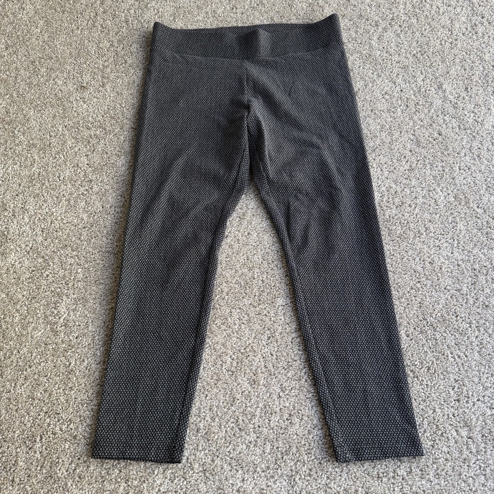 LOFT Leggings Womens Large Gray Mid Rise Ankle Geometric Knit Stretch Pants